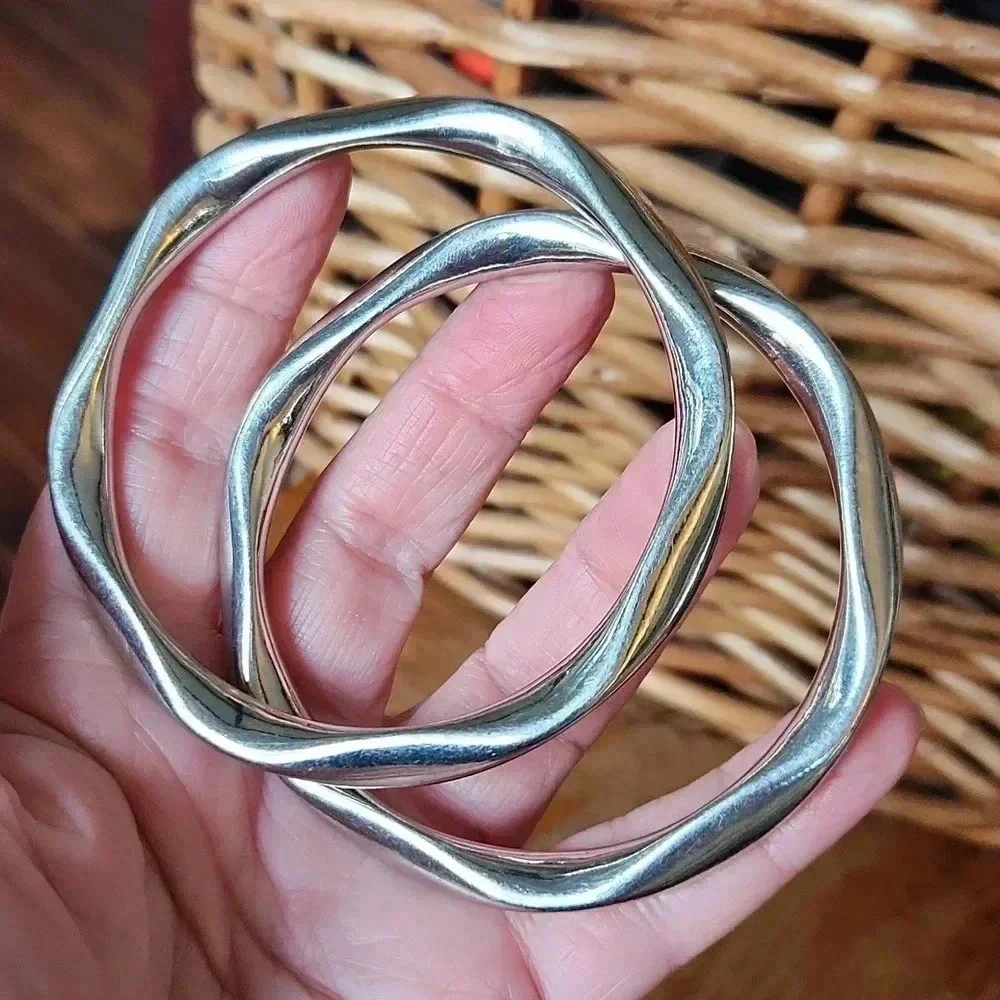 Vtg Heavy Wave Wavy Stainless Steel‎ Bracelet Set - Picture 4 of 6